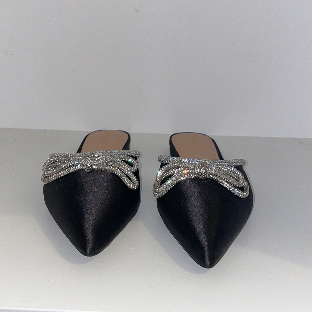 Express Black Rhinestone Embellished Bow Flats size 7